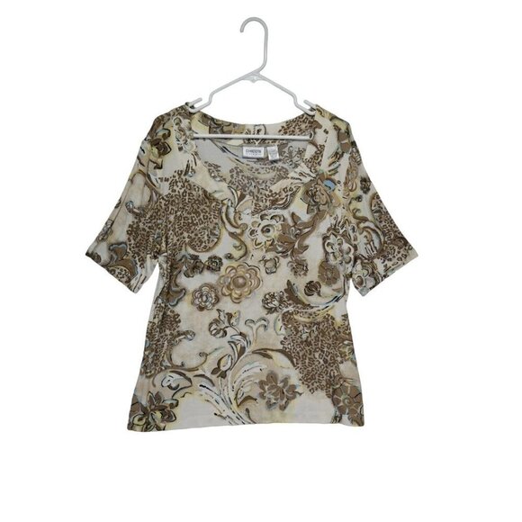 Chico’s Travelers Short Sleeve‎ Slinky Knit Pullover Top Blouse Size 3 Tan - Picture 1 of 8